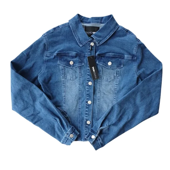 Fashion Nova Maison Stretch Denim Trucker Jacket Size XL NWT - Picture 2 of 4